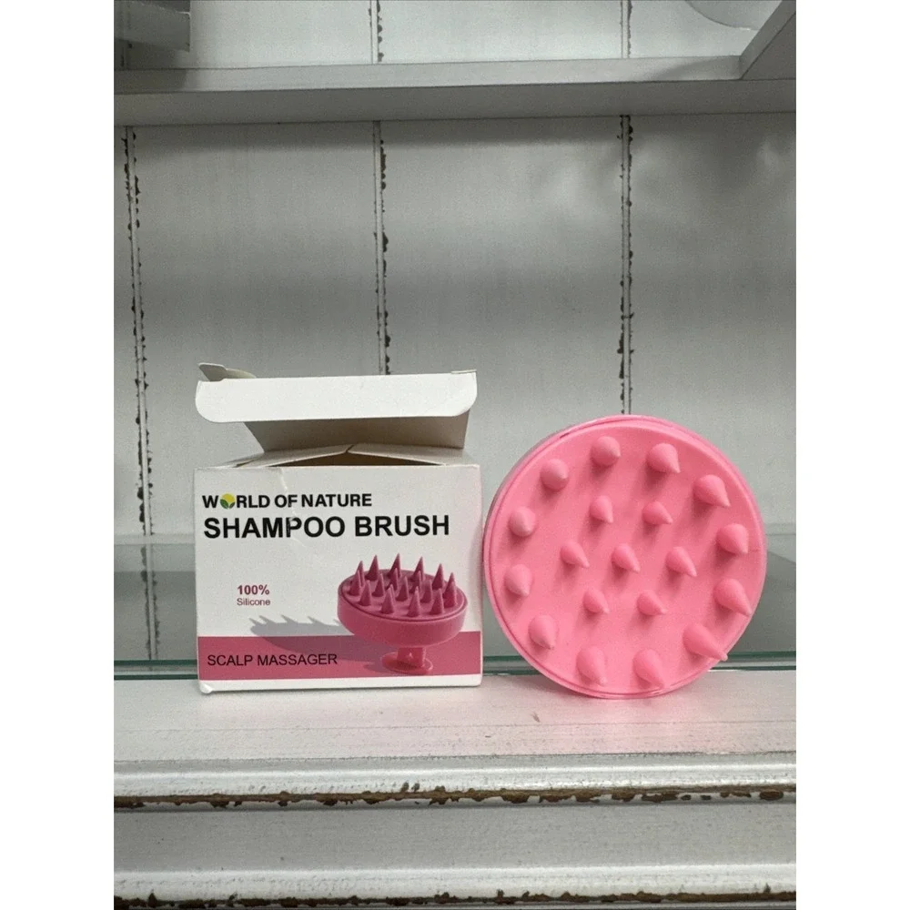 World Of Nature Shampoo‎ Brush Scalp Massager 100% Silicone Pink Color 1ct